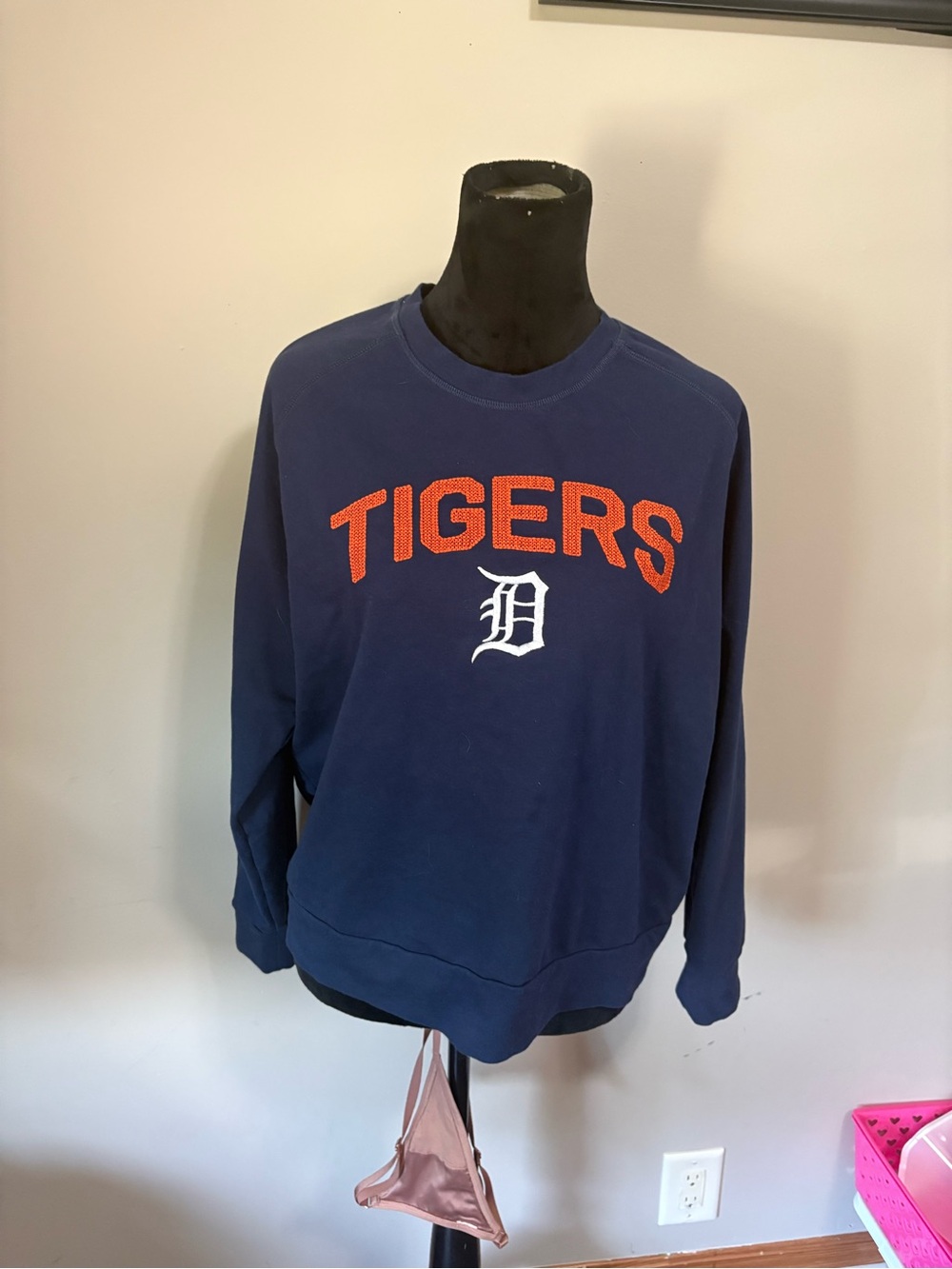 Navy Tigers Crewneck Sweatshirt with Orange Lettering